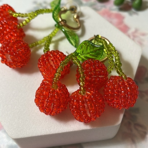 Cherry Beaded Drop Earrings - Picture 6 of 13